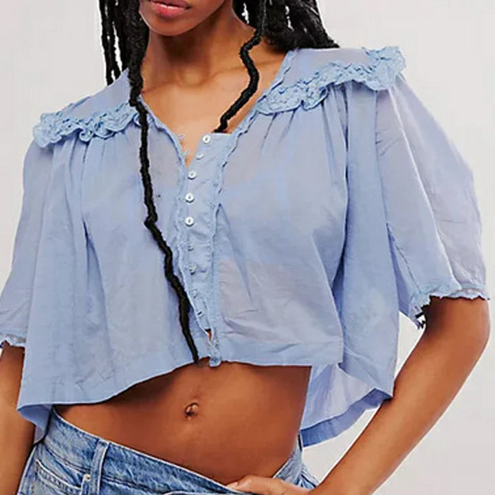 Elowira Lace Trim Ruffle Blouse