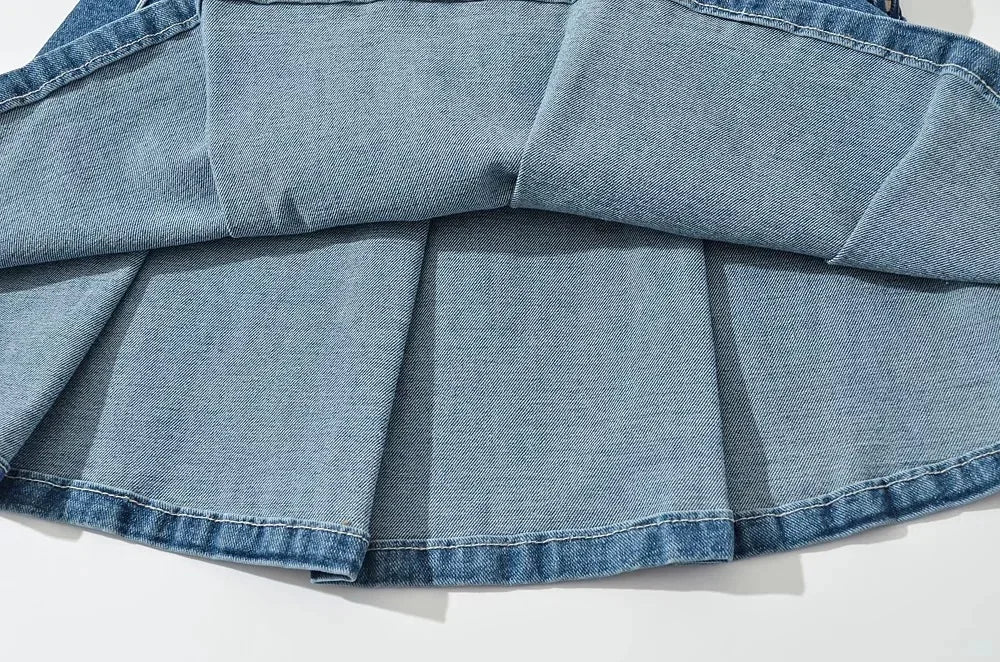 Violetta Buckle Detail Pleated Denim Mini Skirt