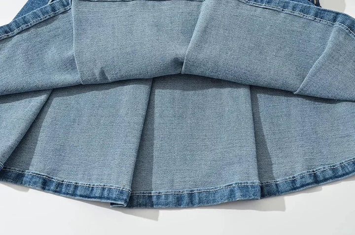 Violetta Buckle Detail Pleated Denim Mini Skirt