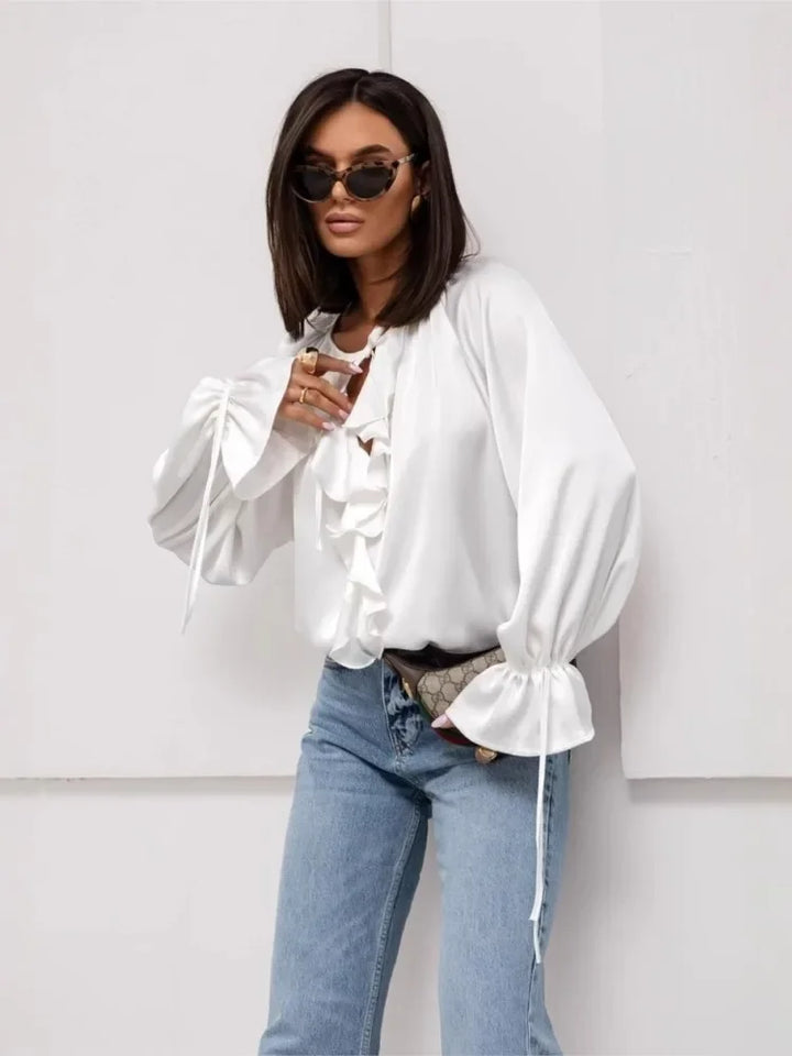 Serelina Satin Ruffle Tie Blouse