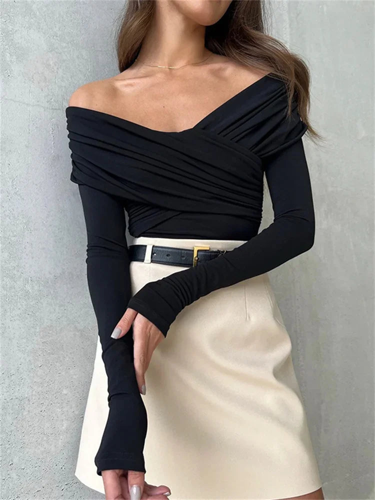 Virella Off Shoulder Pleated Long Sleeve Top