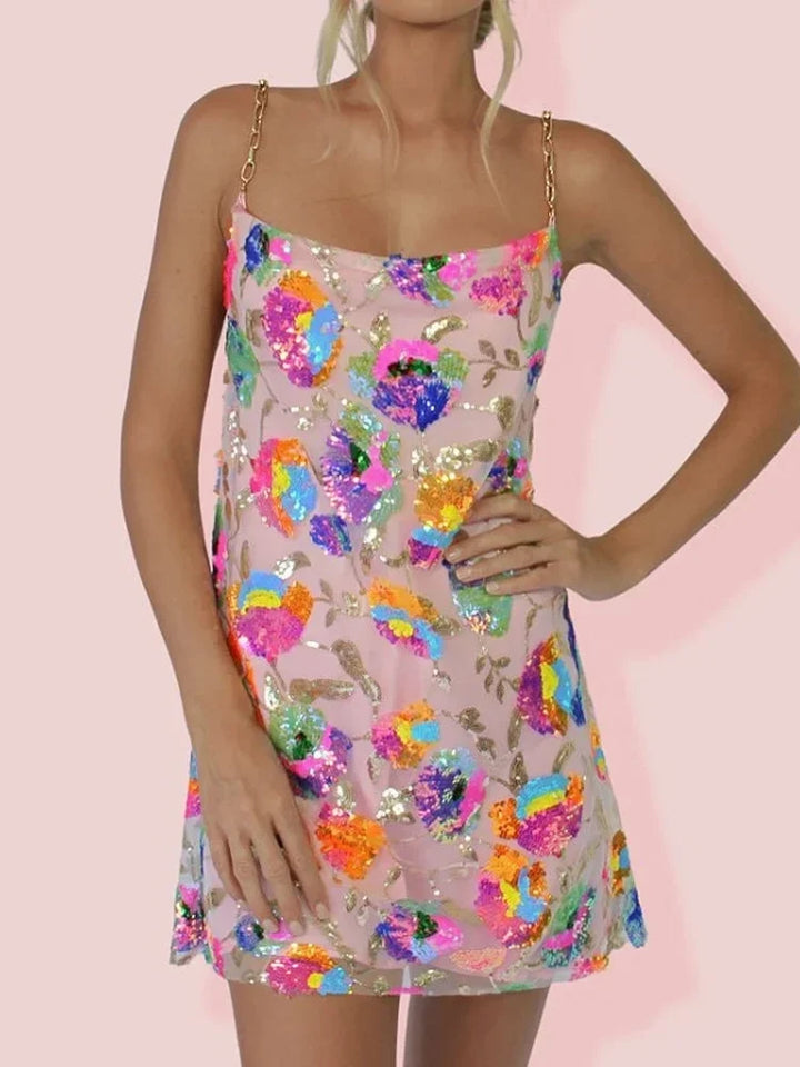 Floral Party Mini Dress with Spaghetti Straps