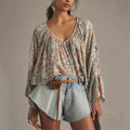 Solenne Boho Floral V Neck Blouse