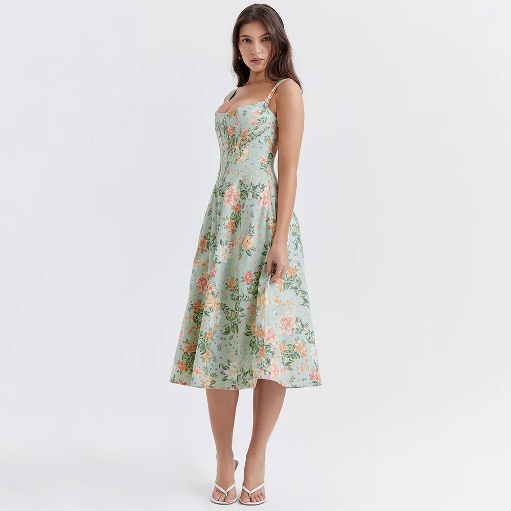 Meadow Muse Floral Corset Midi Dress
