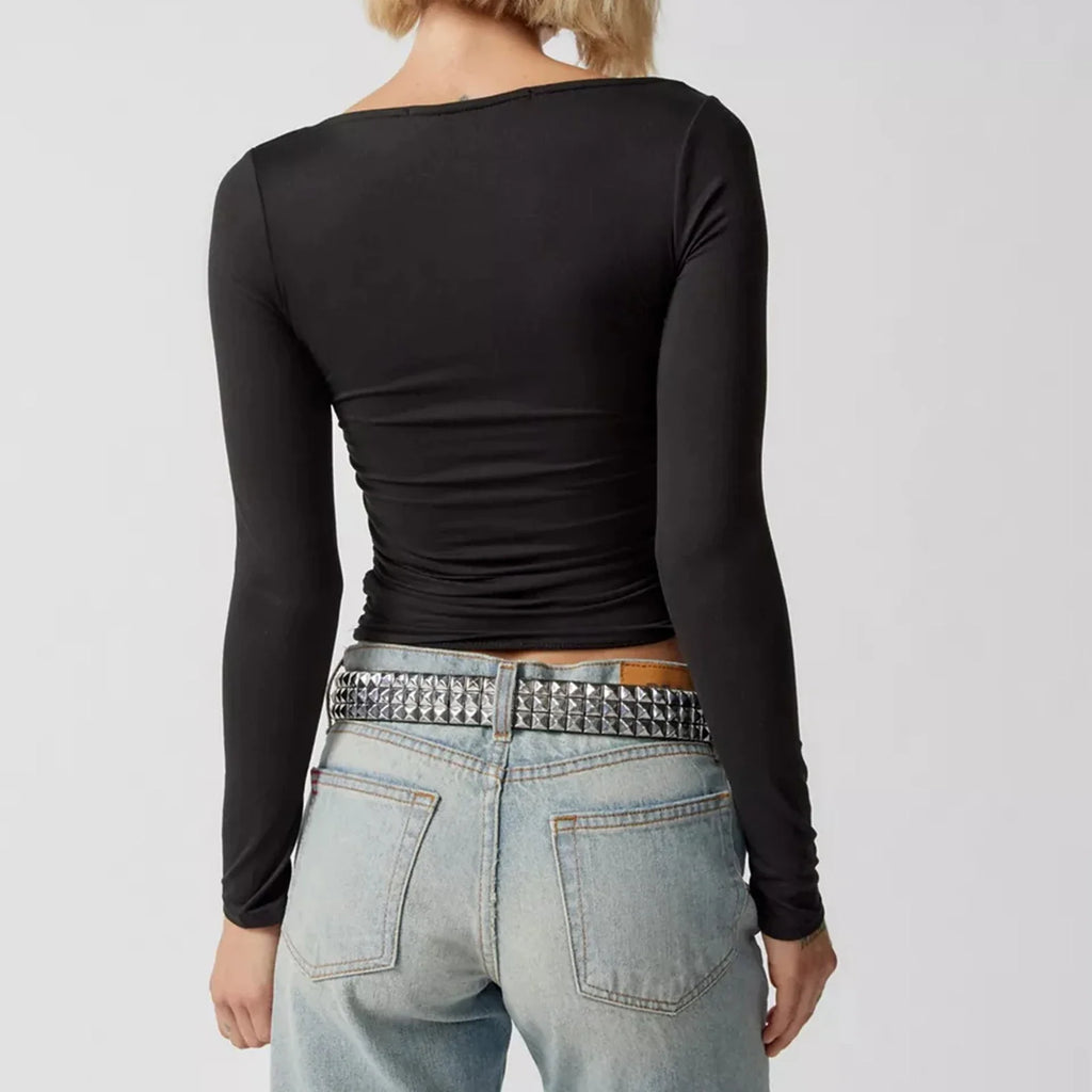 Valora Square Neck Long Sleeve Crop Top