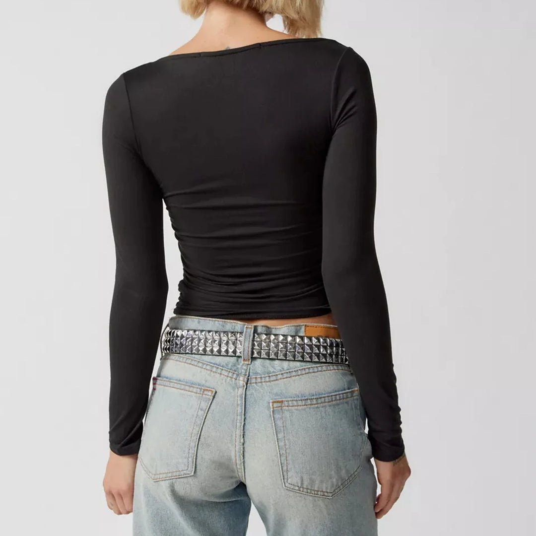 Valora Square Neck Long Sleeve Crop Top