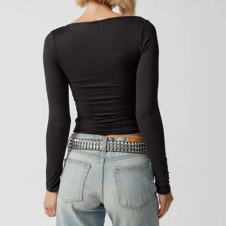 Valora Square Neck Long Sleeve Crop Top