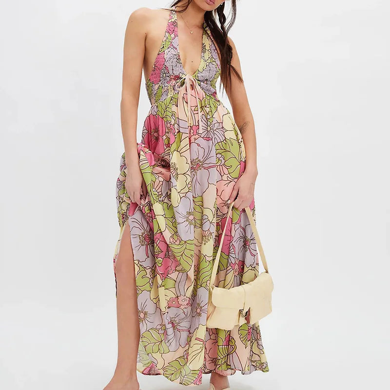 Eliana Floral Halter Maxi Beach Dress