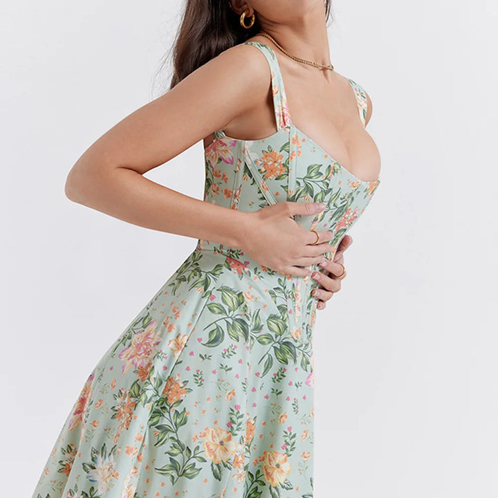 Meadow Muse Floral Corset Midi Dress