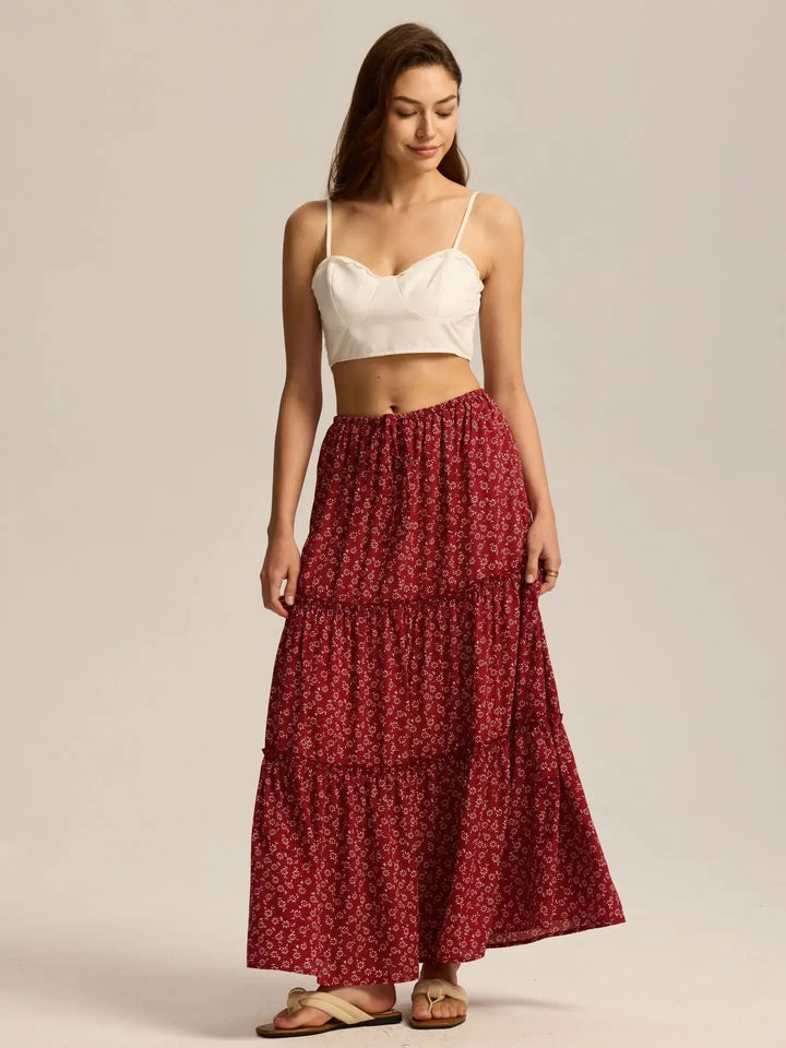 Elarie Floral Drawstring Maxi Skirt