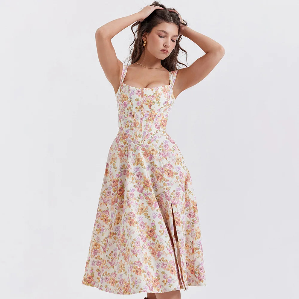 Meadow Muse Floral Corset Midi Dress