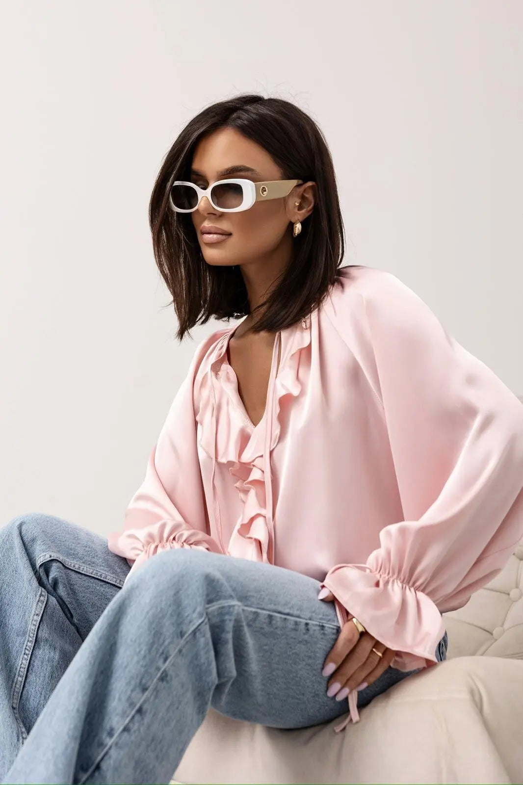 Serelina Satin Ruffle Tie Blouse