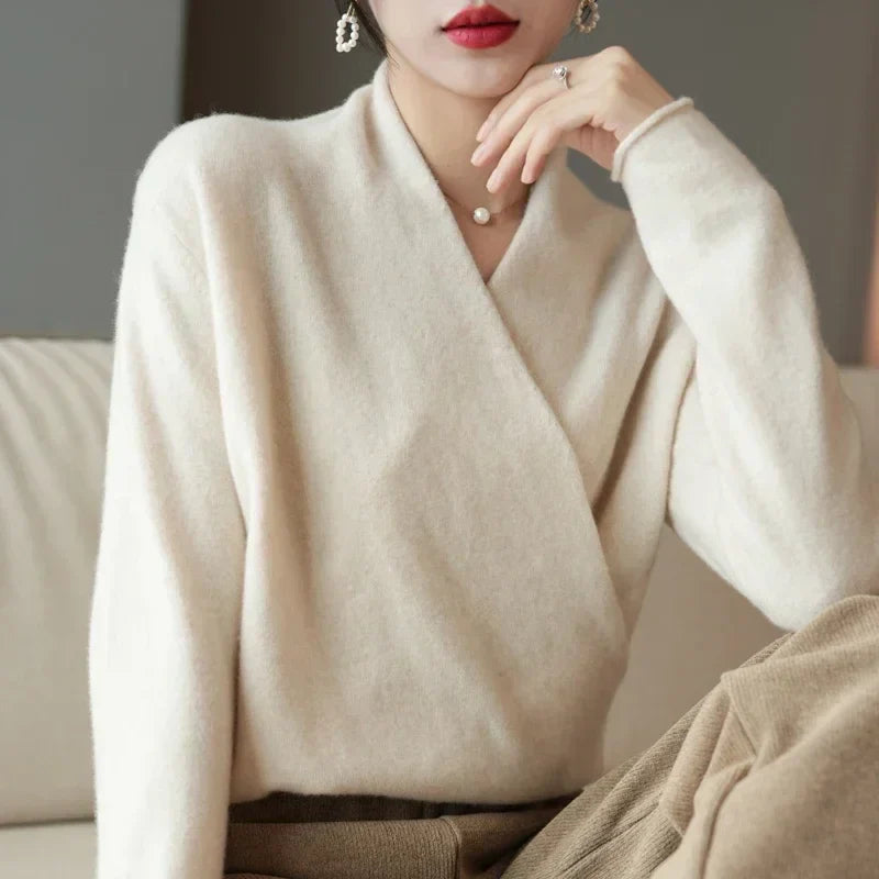 Vivienne Wrap Neck Knit Sweater Top