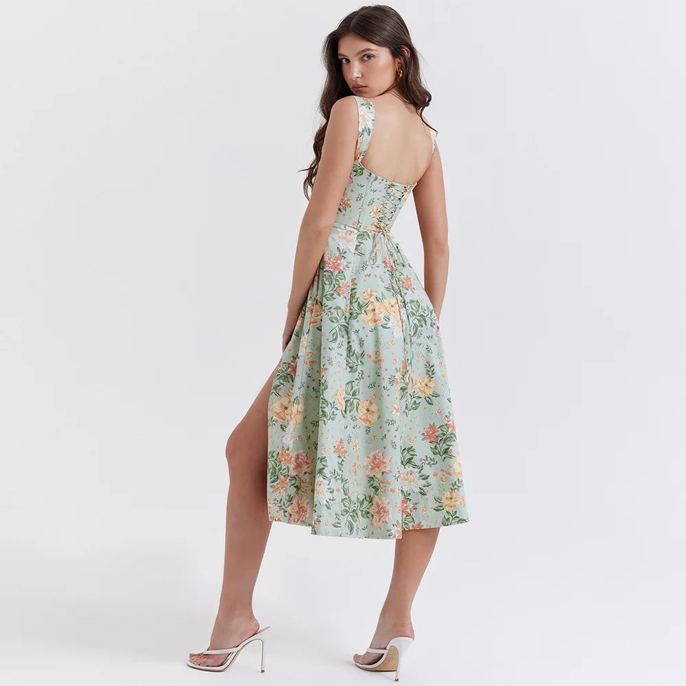Meadow Muse Floral Corset Midi Dress