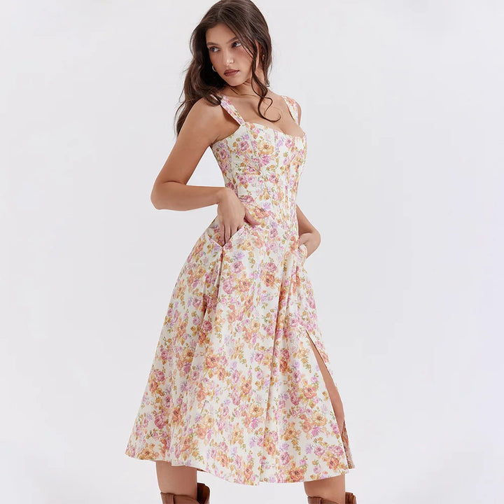 Meadow Muse Floral Corset Midi Dress