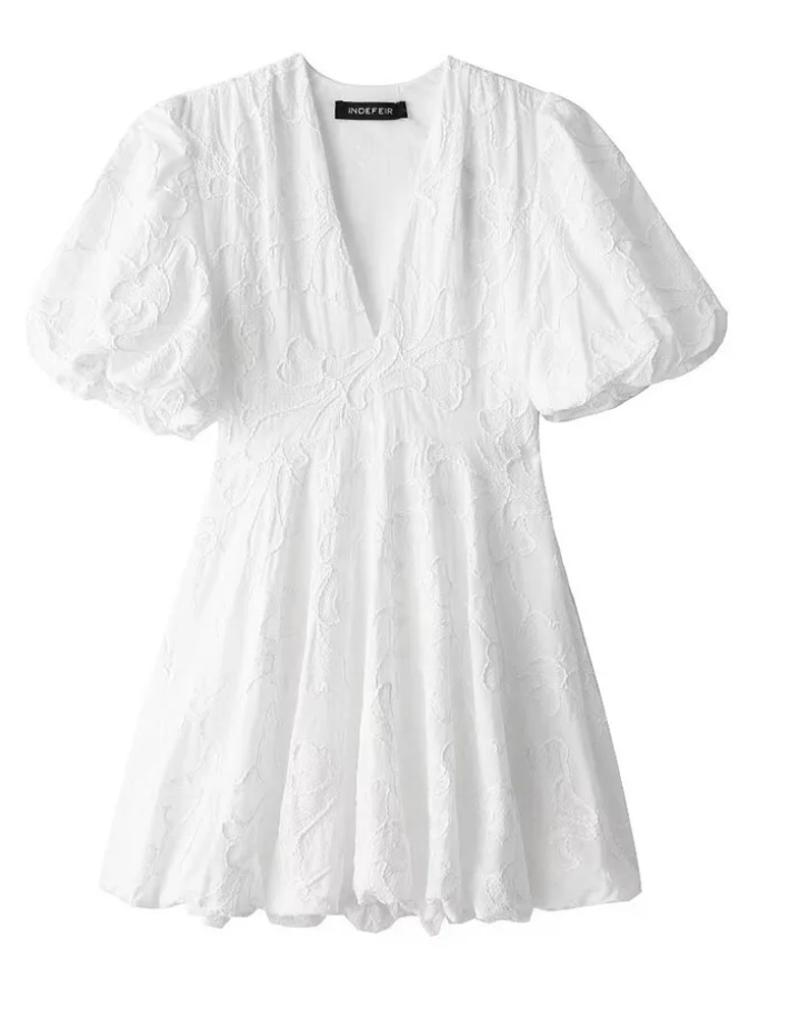 Romantic White Floral Puff Sleeve Summer Dress