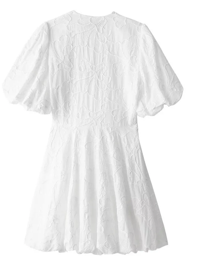 Romantic White Floral Puff Sleeve Summer Dress