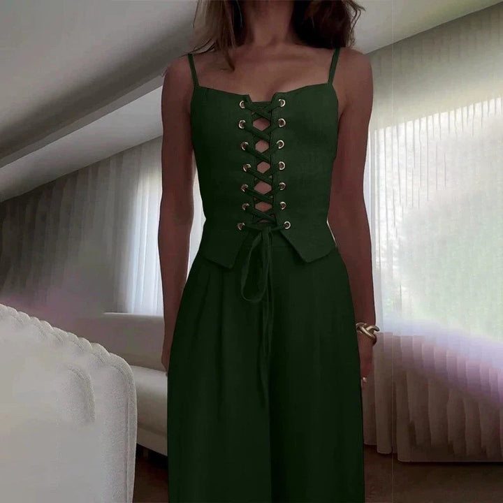 Selene Lace-Up Top Wide Leg Pants Set