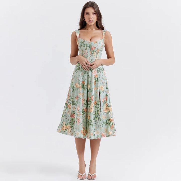 Meadow Muse Floral Corset Midi Dress