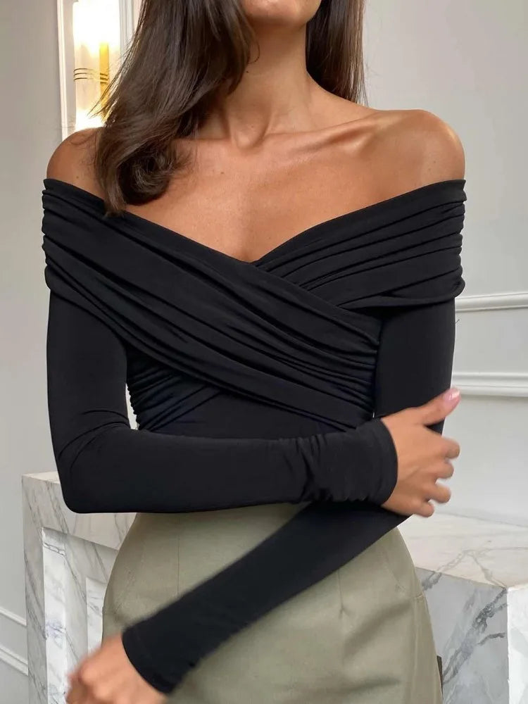 Virella Off Shoulder Pleated Long Sleeve Top