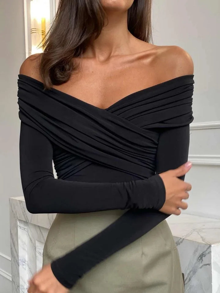 Virella Off Shoulder Pleated Long Sleeve Top