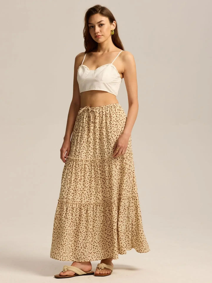 Elarie Floral Drawstring Maxi Skirt