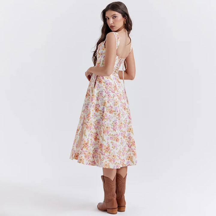 Meadow Muse Floral Corset Midi Dress