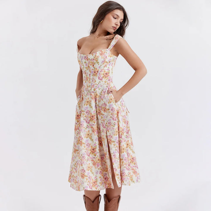 Meadow Muse Floral Corset Midi Dress