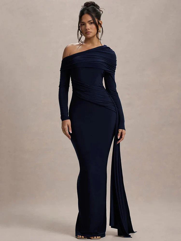 Evangeline Off-Shoulder Ruched Evening Gown
