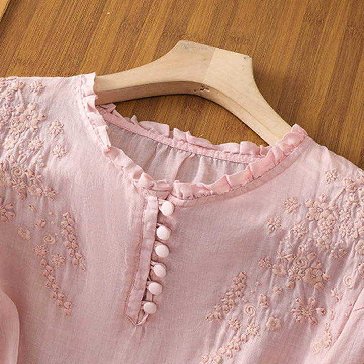 Mireya Embroidered Button Front Blouse