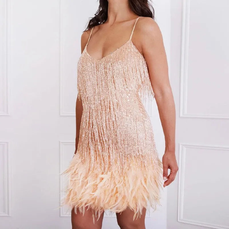 Claudia Fringe Feather Cocktail Dress
