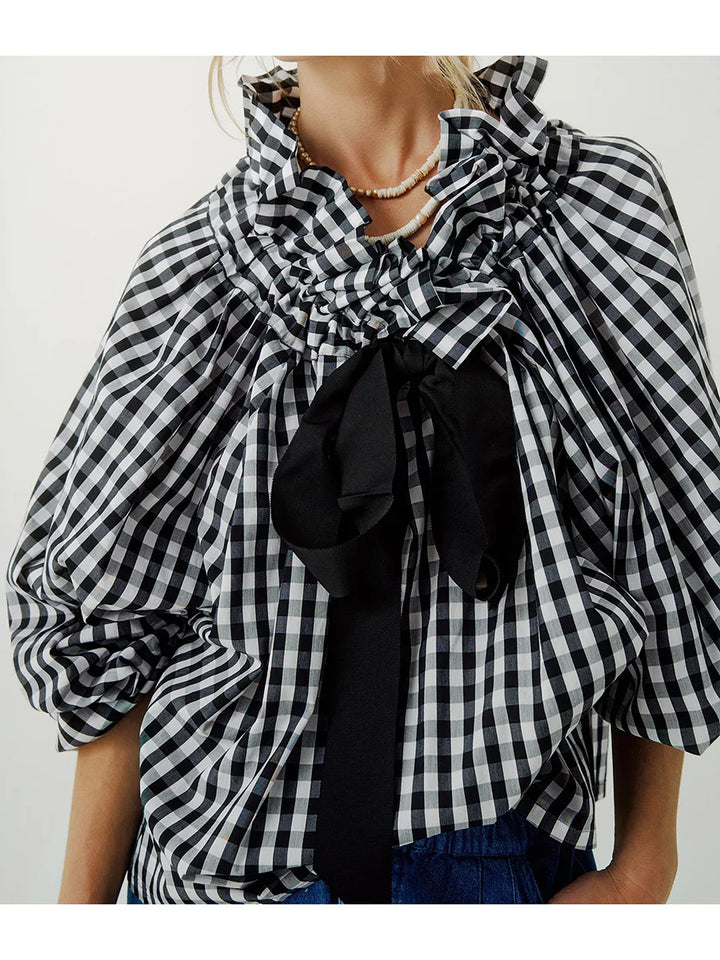 Elowenne Ruffle Tie Neck Cotton Blouse