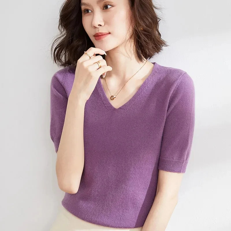 Lorena V Neck Merino Blend Knit Top