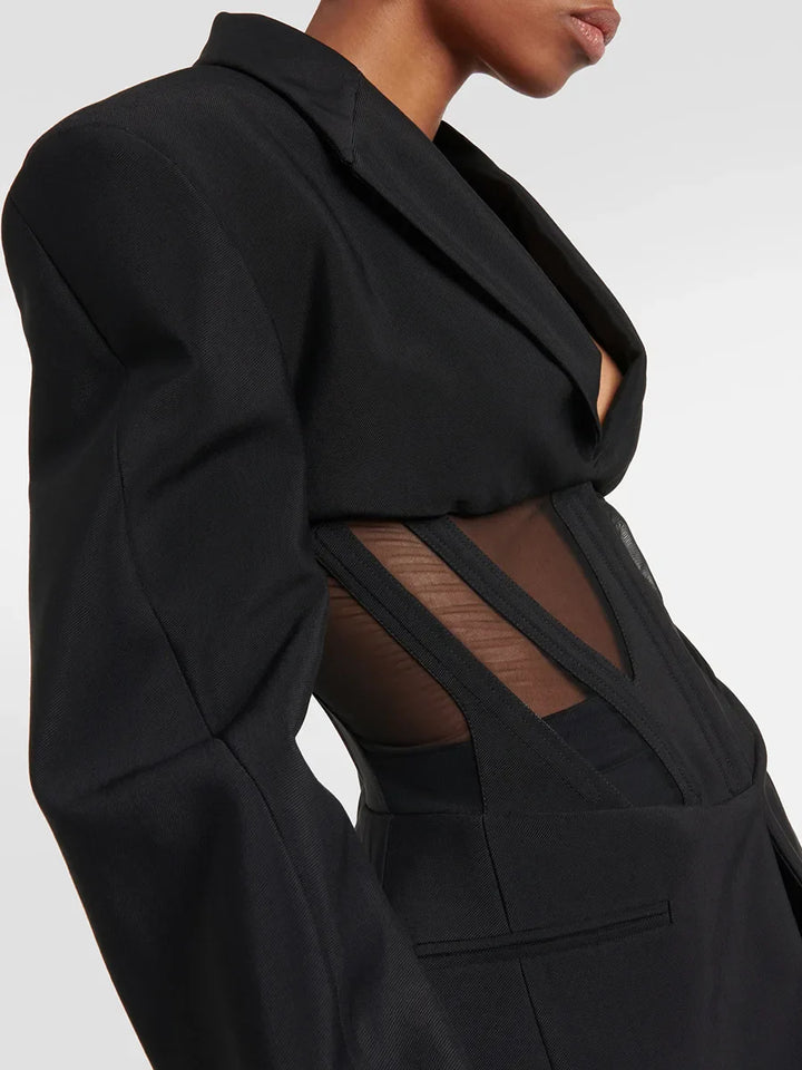 Black Illusion Sheer Panel Blazer