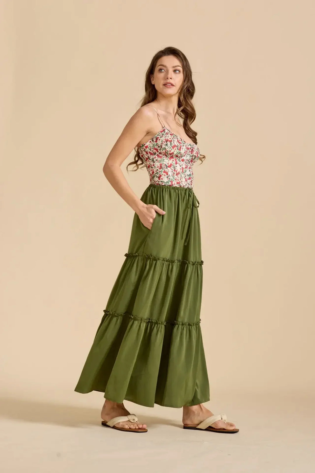 Elarie Floral Drawstring Maxi Skirt