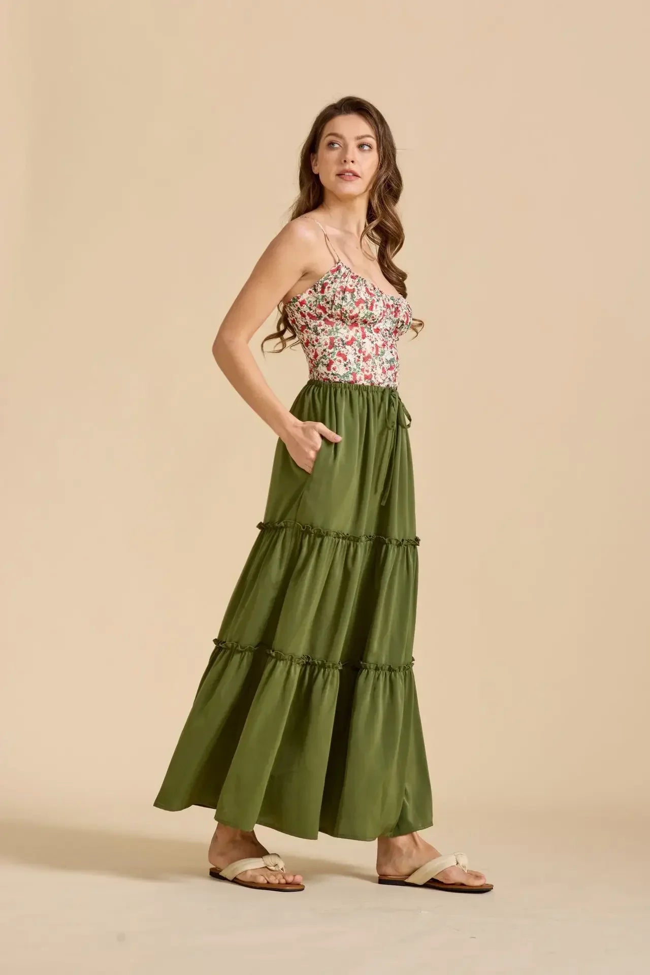 Elarie Floral Drawstring Maxi Skirt