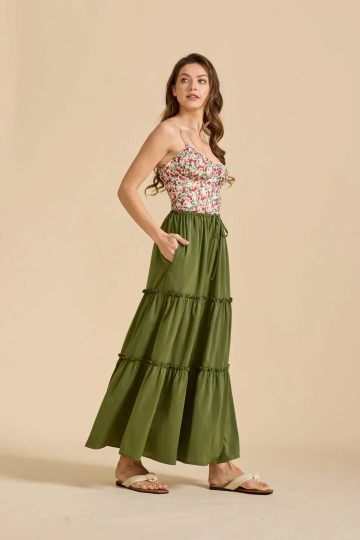Elarie Floral Drawstring Maxi Skirt