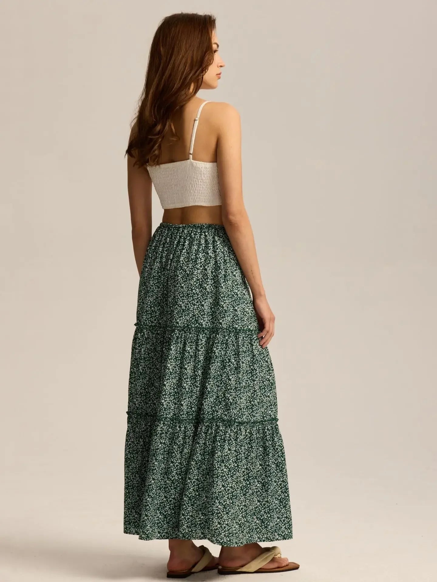 Elarie Floral Drawstring Maxi Skirt