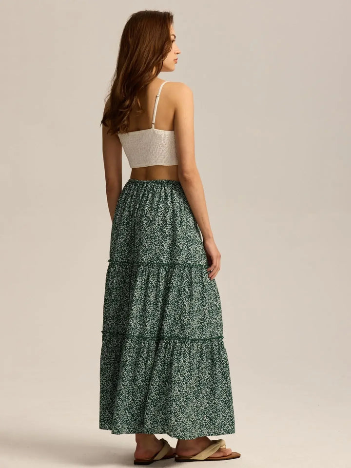 Elarie Floral Drawstring Maxi Skirt