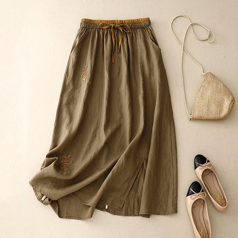 Rosalie Linen A Line Midi Skirt