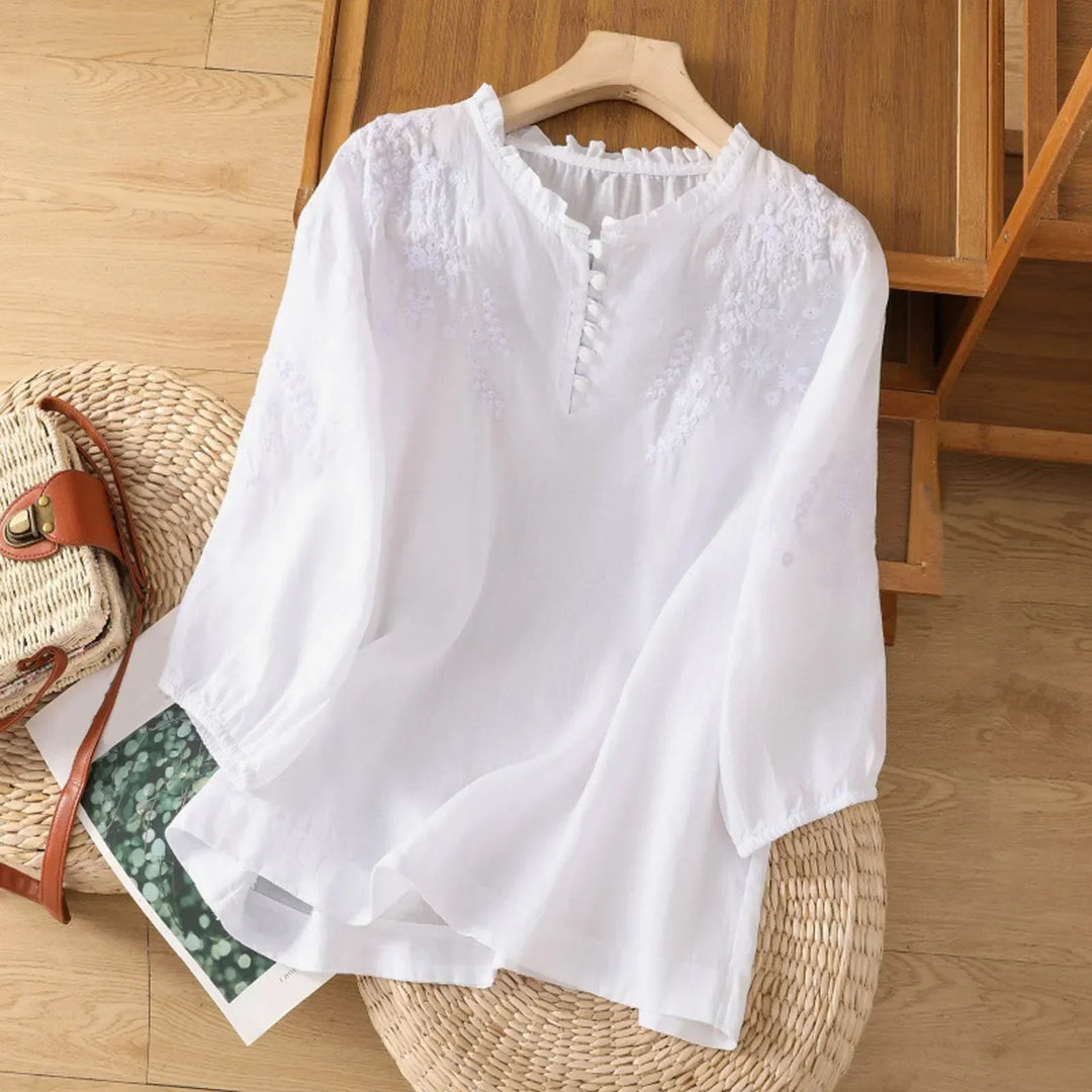 Mireya Embroidered Button Front Blouse