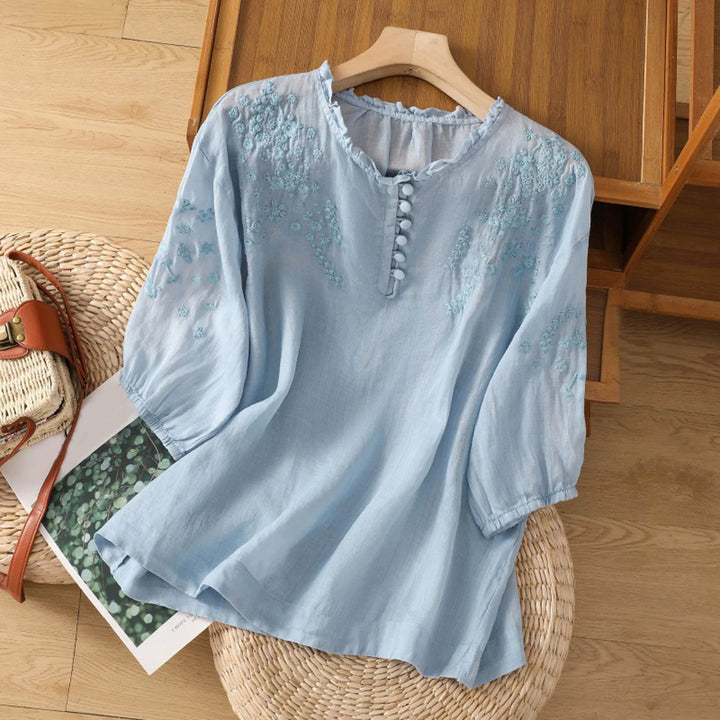 Mireya Embroidered Button Front Blouse