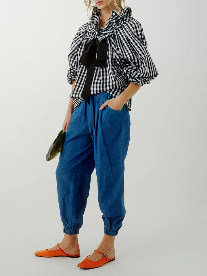 Elowenne Ruffle Tie Neck Cotton Blouse