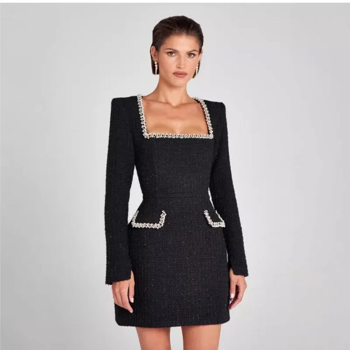 Monaco Lacceti Women's Tweed Pearl Trim Blazer Mini Dress