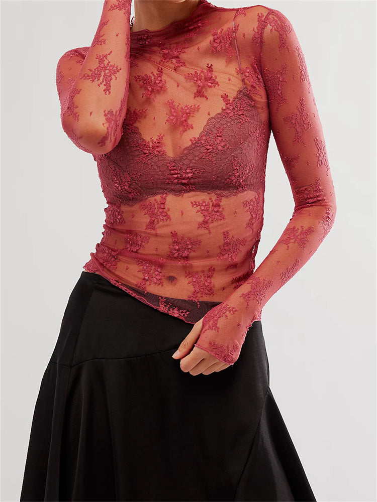Calista Sheer Floral Lace Top