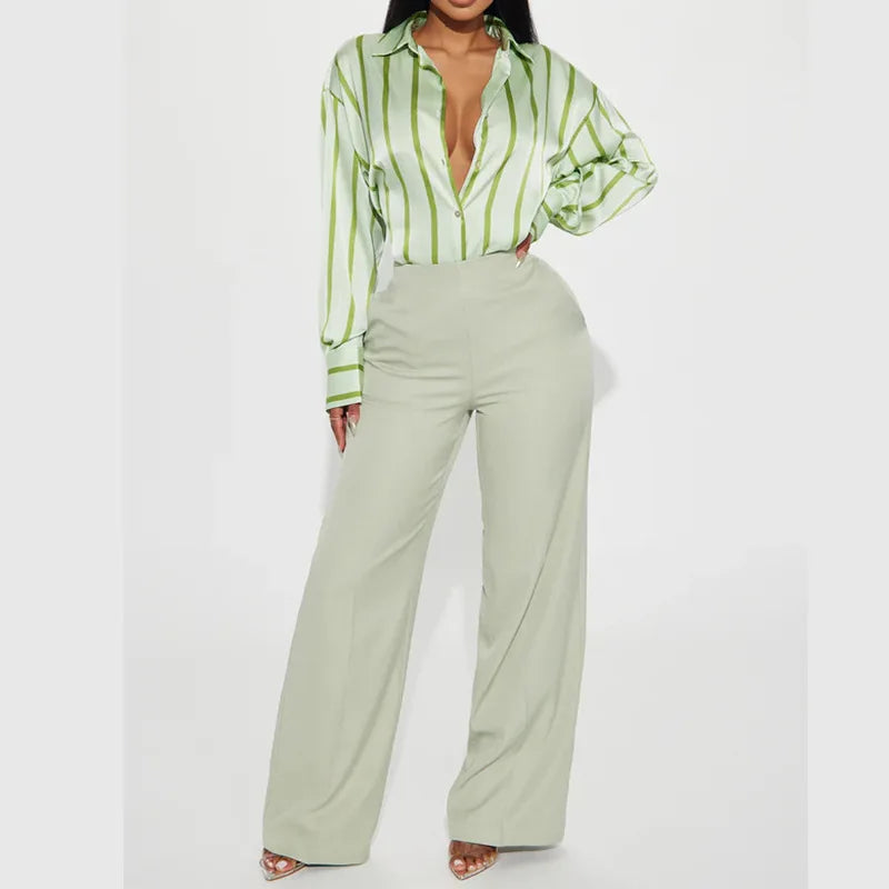 Serelisse Satin Stripe Button Shirt