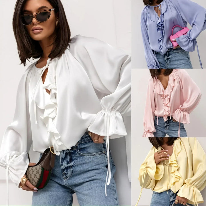 Serelina Satin Ruffle Tie Blouse
