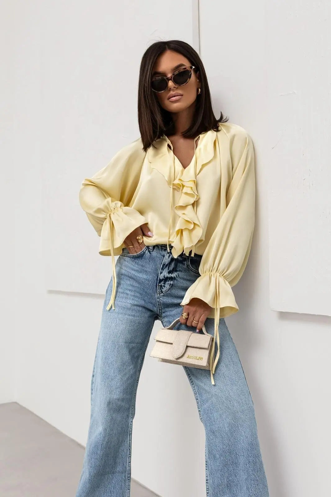 Serelina Satin Ruffle Tie Blouse