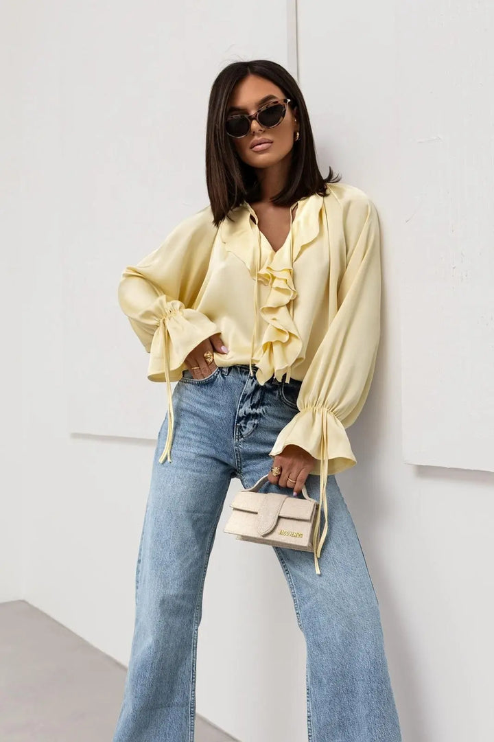 Serelina Satin Ruffle Tie Blouse