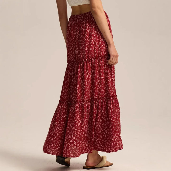 Elarie Floral Drawstring Maxi Skirt